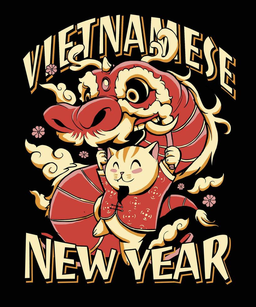 Vietnam nuevo año gato camiseta vector