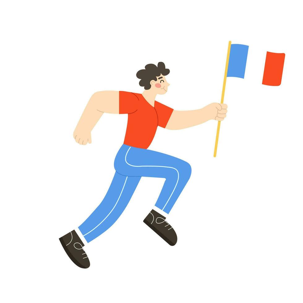 Man running marathon with France flag Vector illustration in modern flat style