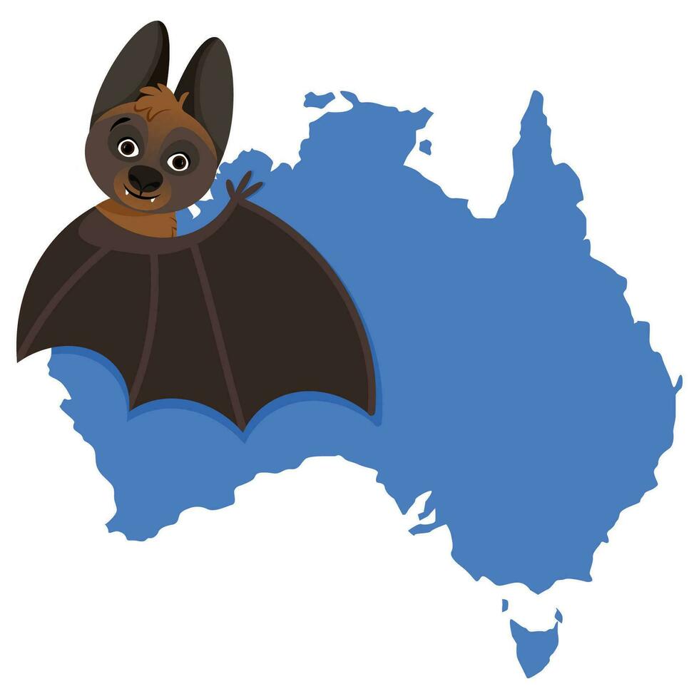 Kalong flying fox hugging a map of Australia vector