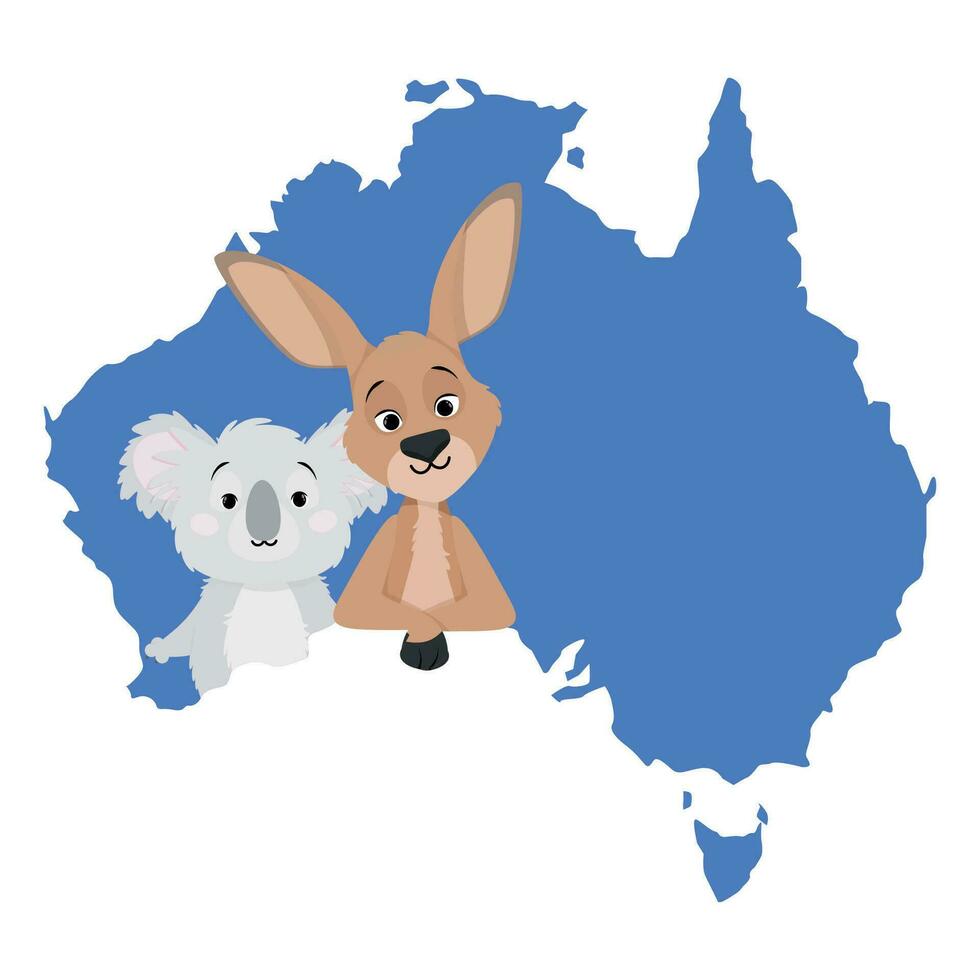 canguro y coala con Australia mapa para Australia día vector