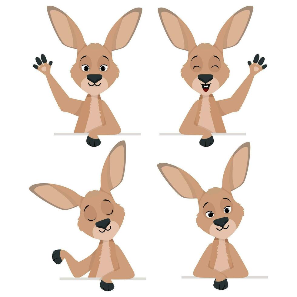 Cute kangaroo character set waving its paw vector