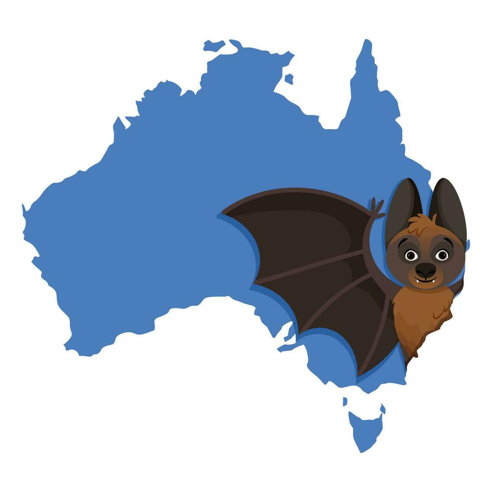 Kalong volador zorro a lo largo con un mapa de continente Australia vector