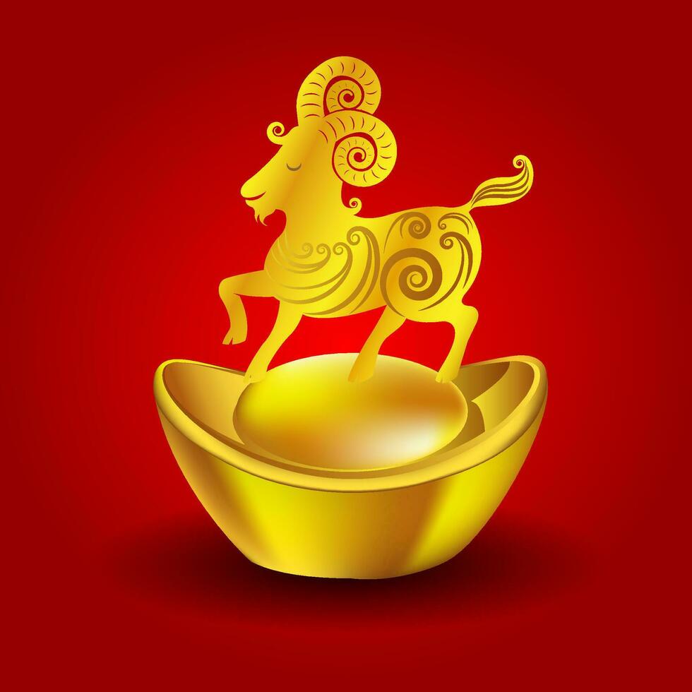 Year of the Goat Chinese Zodiac Goat on red background vector