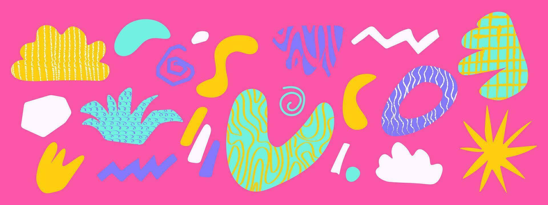Collection of abstract organic freeform shapes with grunge texture. Doodle design elements. vector