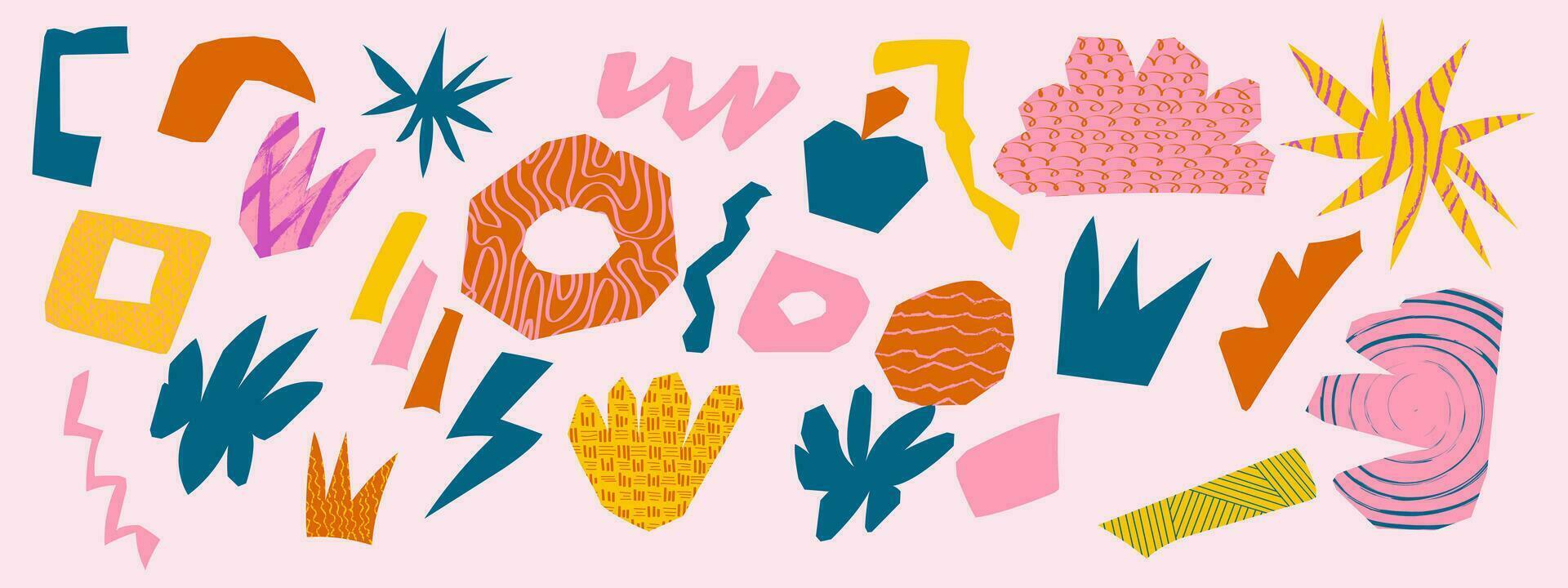 Set of abstract vector freeform shapes with grunge texture. Doodle design elements.