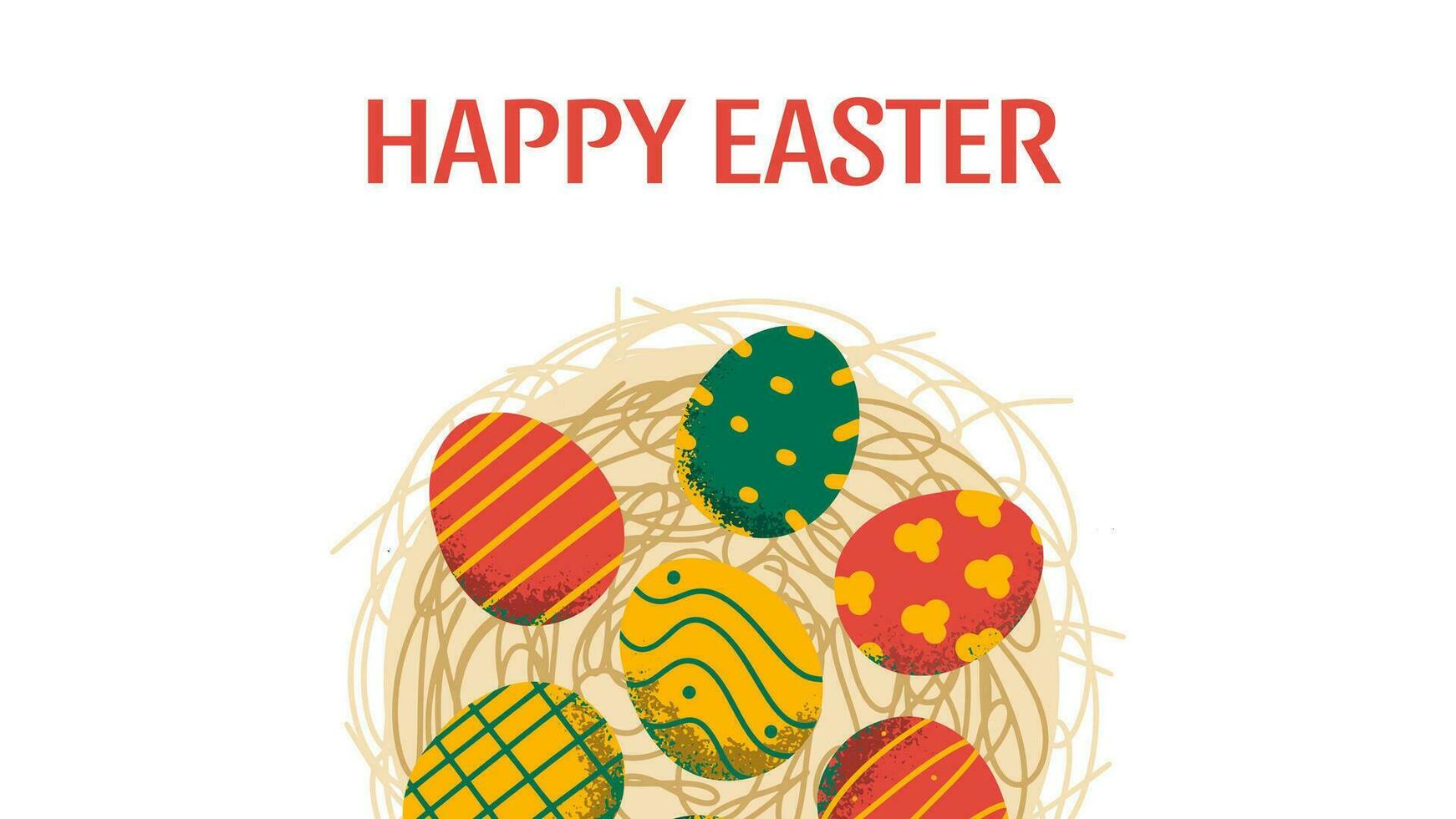 Easter eggs graphic banner. Happy Easter background. Vector illustration in hand draw style.