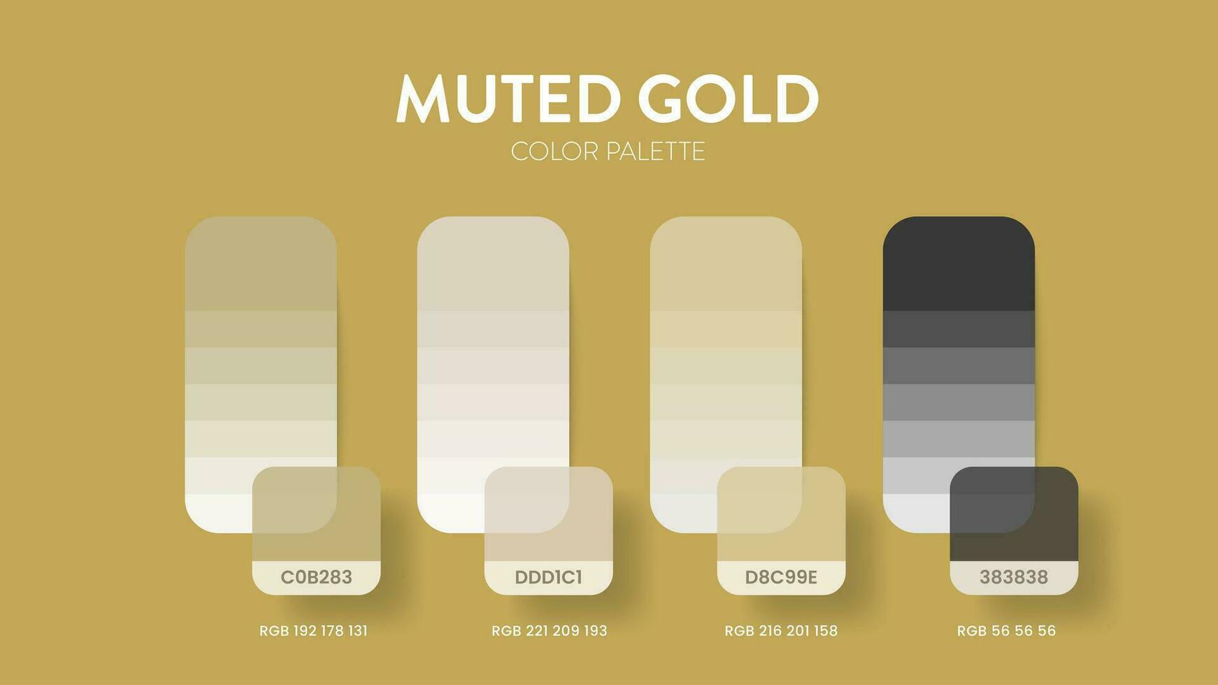 Color palette in Mute Gold colour theme collections. Color inspiration or colour chart with codes template. Color combination set of RGB. Colors swatch for graphic design, art, fashion, or web design. vector