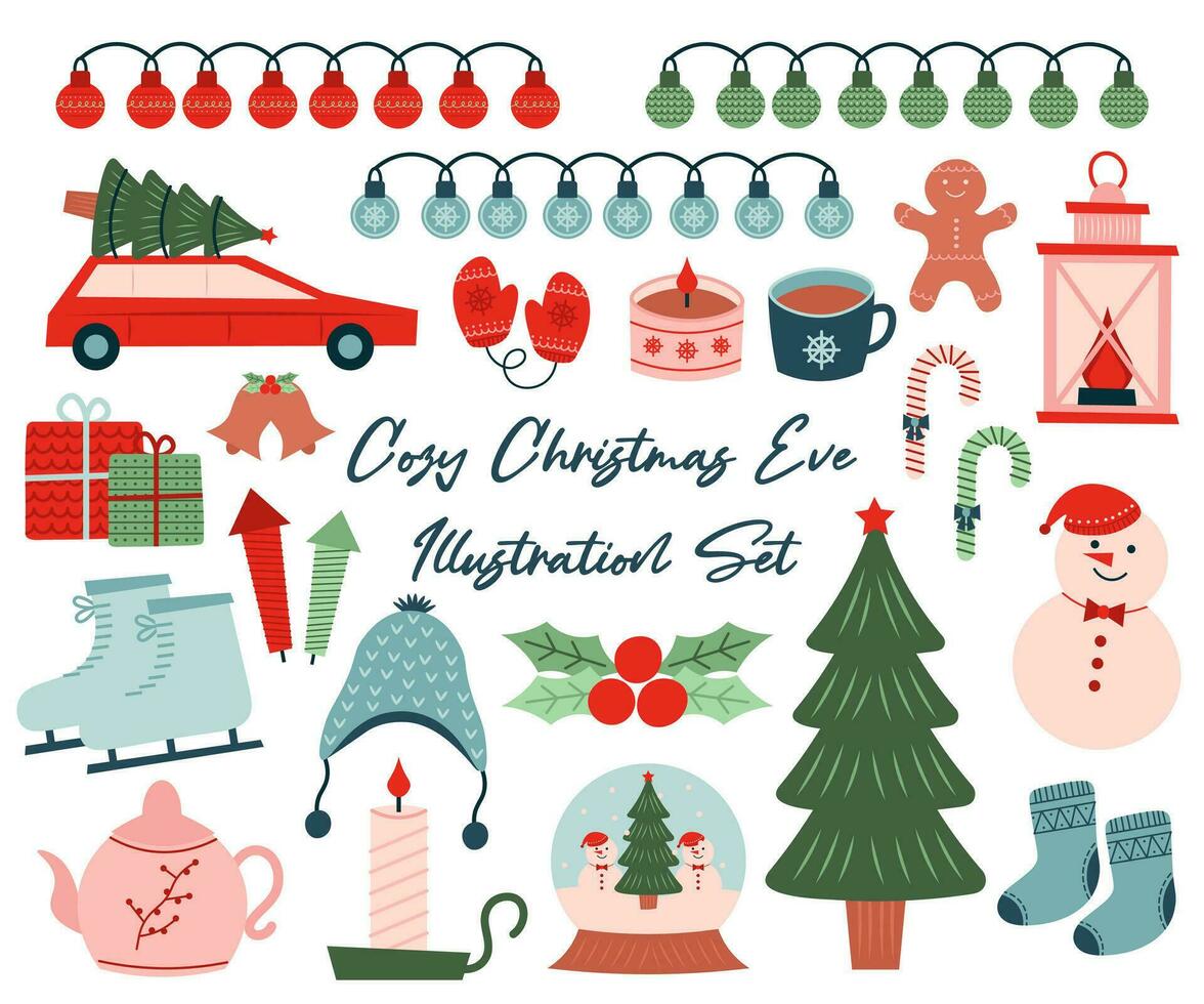 Collection of Cozy Christmas Eve Illustration vector