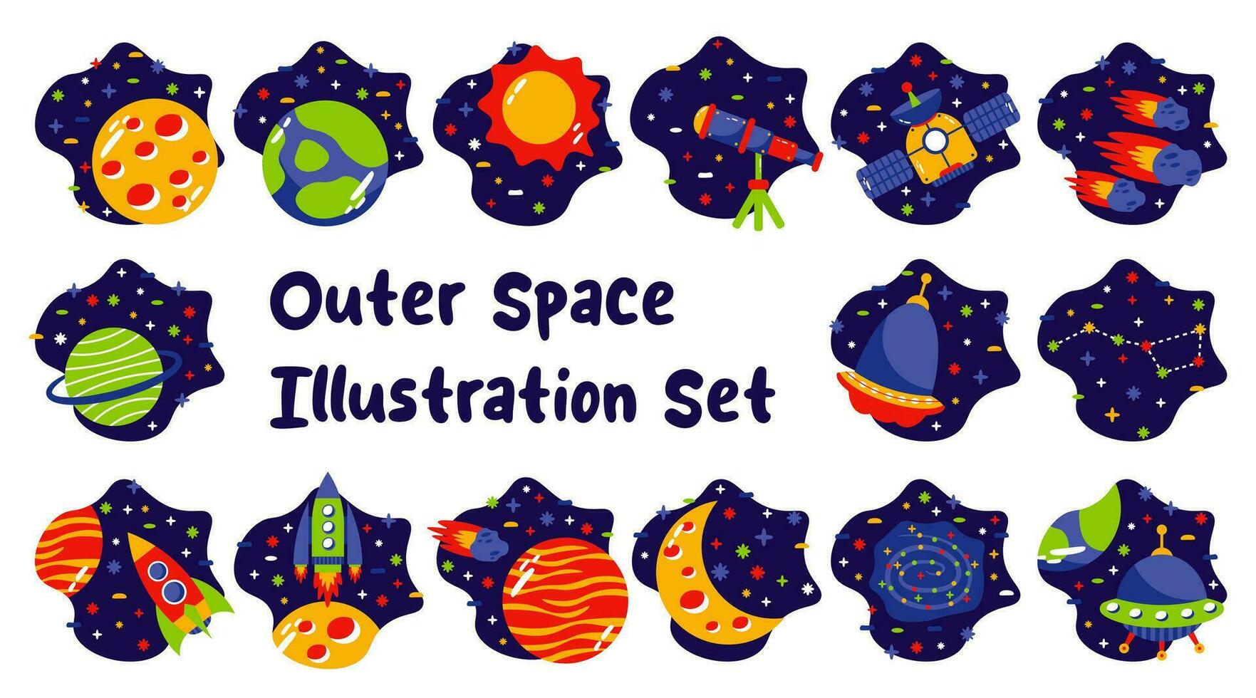 Colorful Outer Space Illustration Set vector