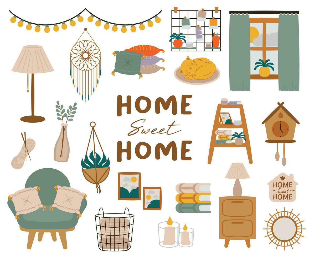 Sweet Home Interior Illustration Set vector