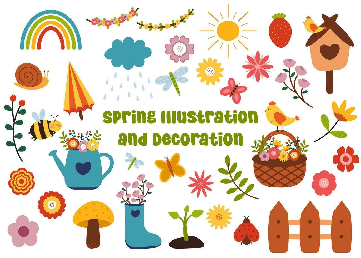 Set of Vector Spring Illustration and Decoration Icon