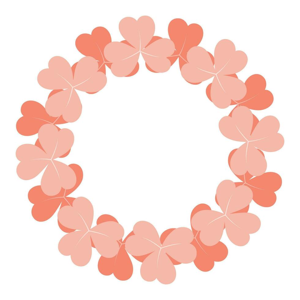 Round frame border of abstract shamrocks in trendy Peach Fuzz shades. Design concept for greetings vector