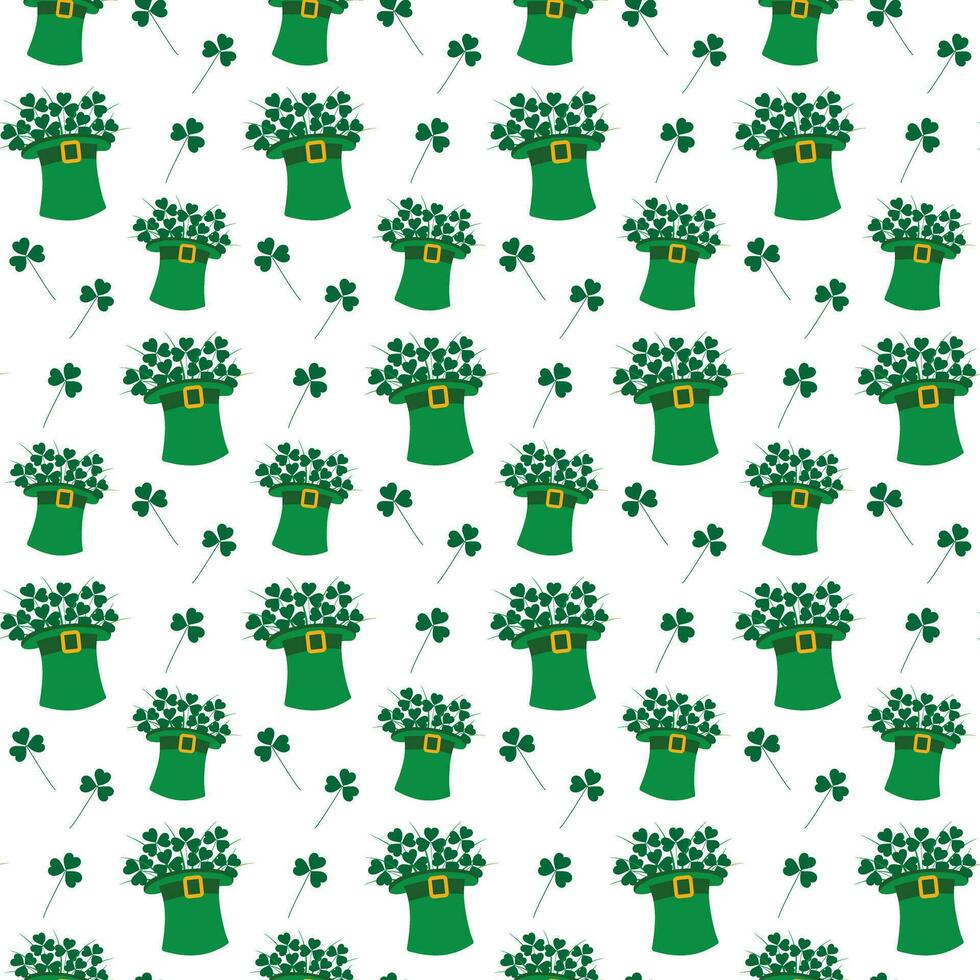 resumen antecedentes textura de gratis mano dibujado tréboles ramo de flores y duende sombrero en de moda verde vector