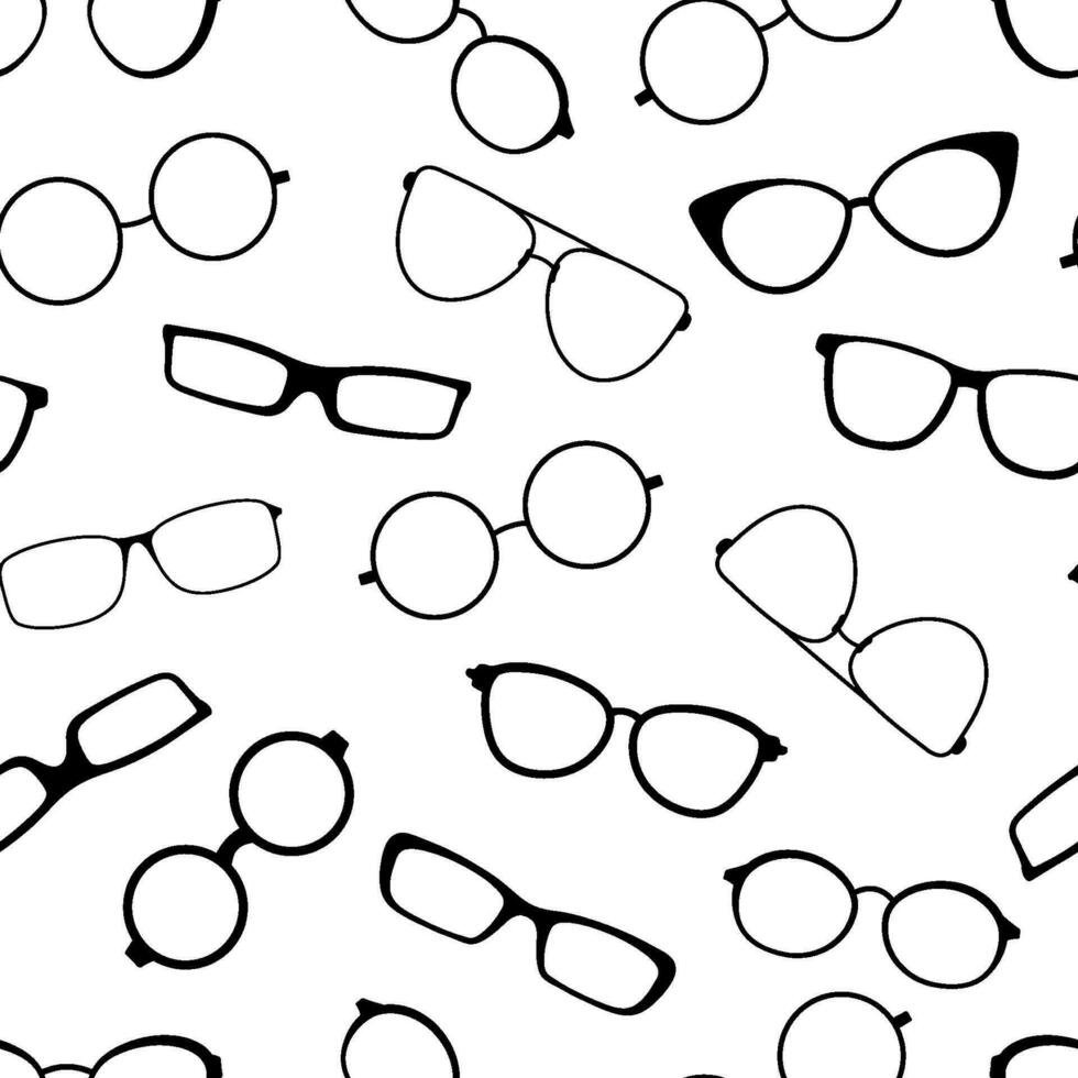 Vector Seamless pattern with glasses. Stylish frame, eyeglasses optical eyesight different shapes, frames and fashion rims.