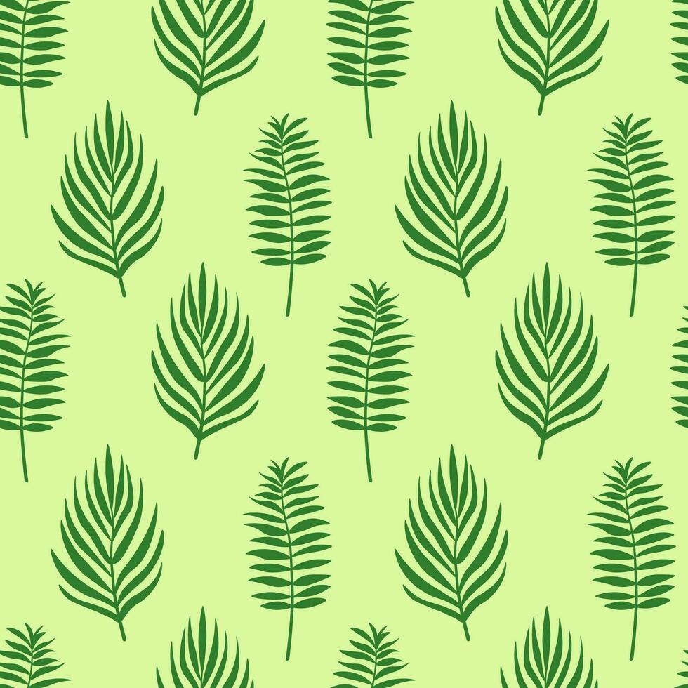 Abstract leave background seamless pattern on green background. Tropical palm tree leaf design wallpaper. Botanical vector design for print, wall arts, and wallpaper.