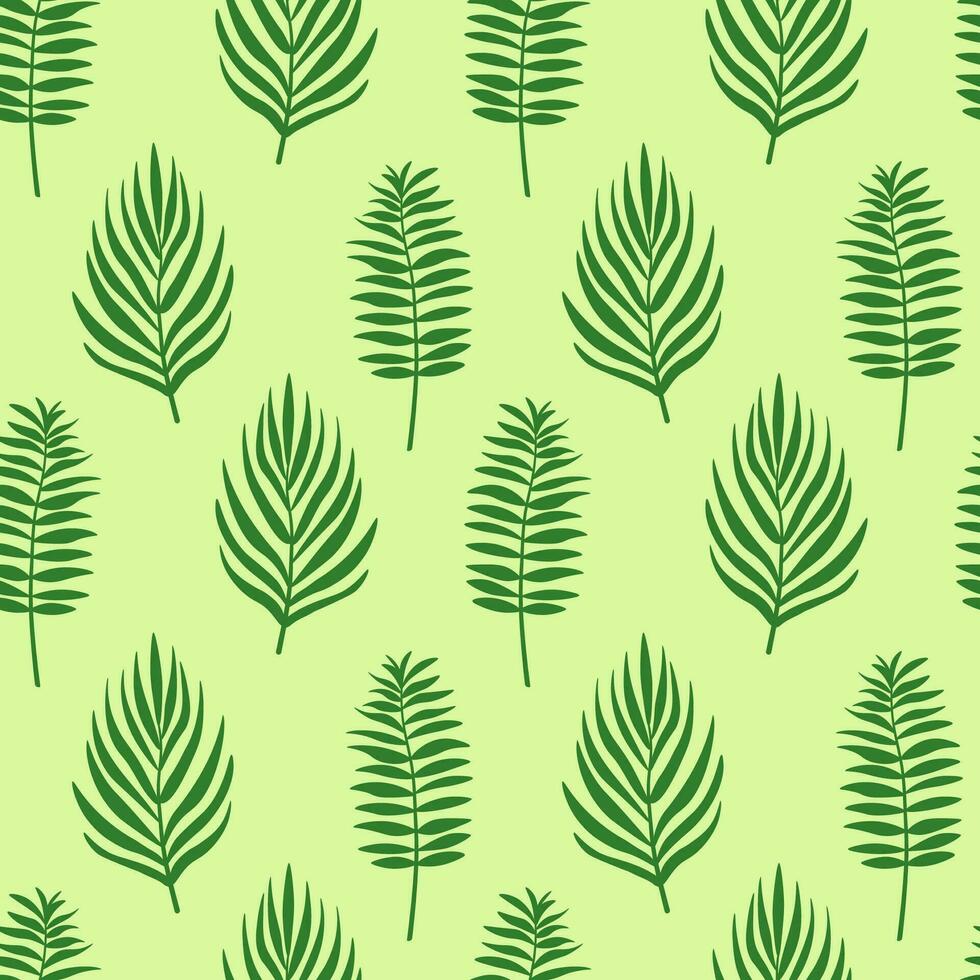 resumen salir antecedentes sin costura modelo en verde antecedentes. tropical palma árbol hoja diseño fondo de pantalla. botánico vector diseño para imprimir, pared letras, y fondo de pantalla.