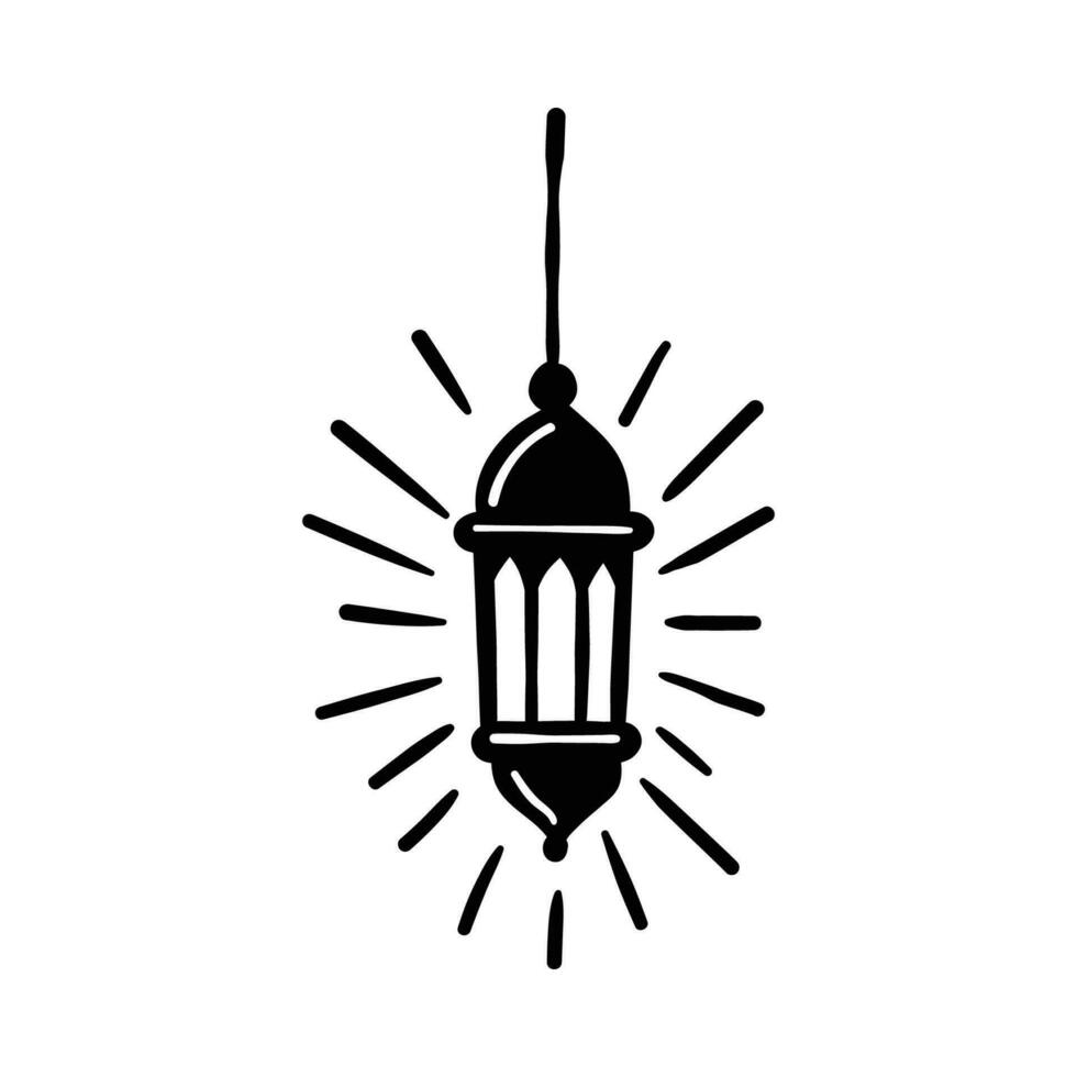 Ramadan hanging lantern line-art hand-drawn vector