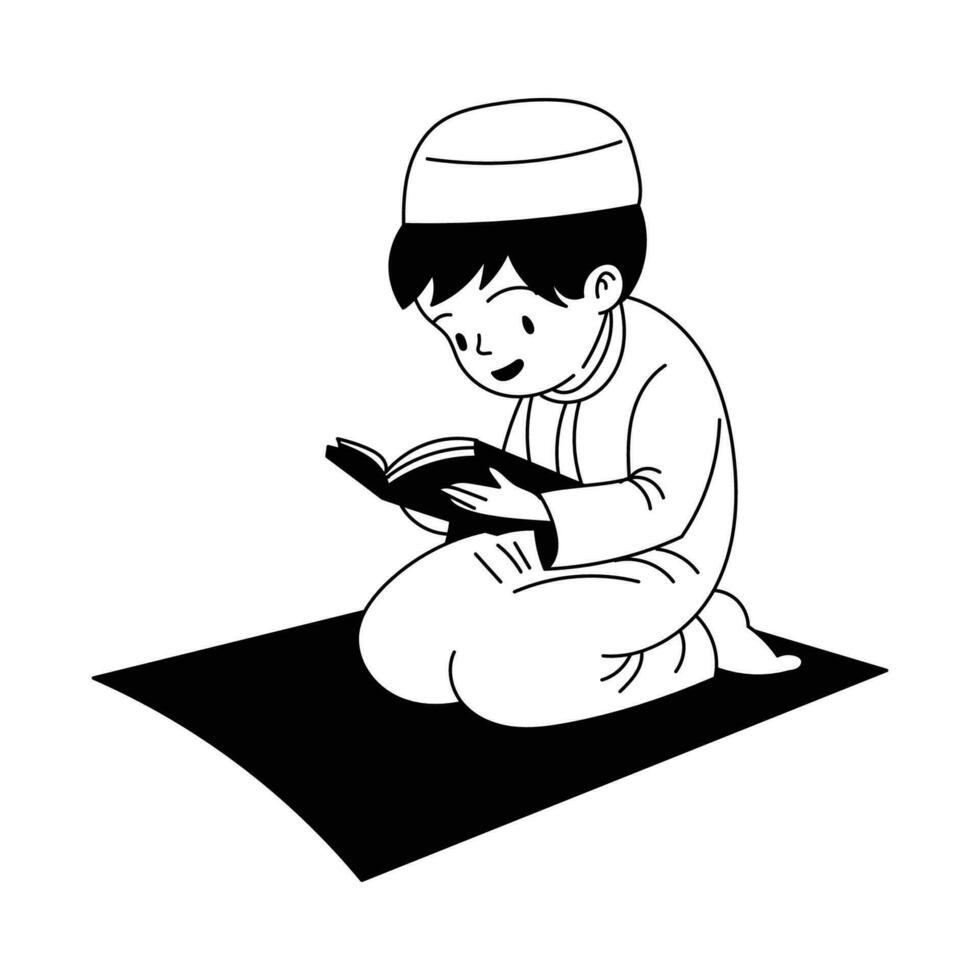 Muslims boy praying in Ramadan, Hand drawn vector illustration