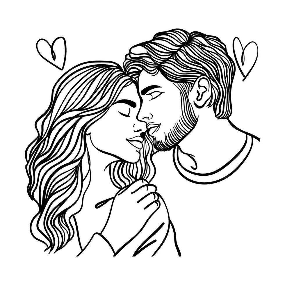 romántico Pareja en amar, mano dibujado vector ilustración