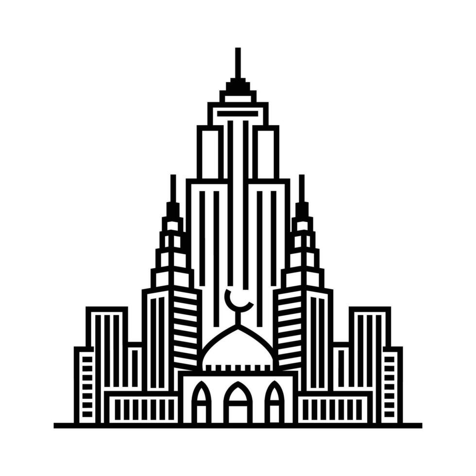 mezquita y ciudad horizonte negro. vector ilustración