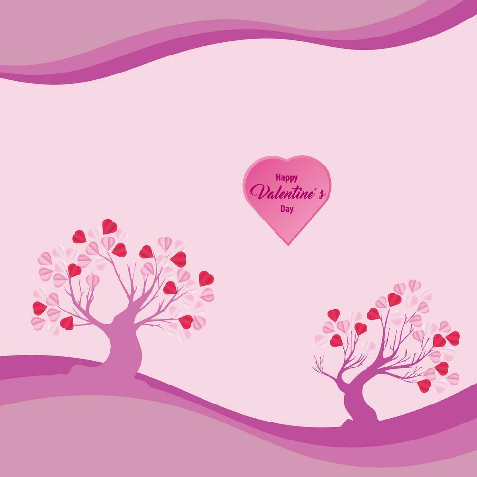 Valentine's day concept love illustration of tree with heart shaped leaves growing in paper cut style. vector