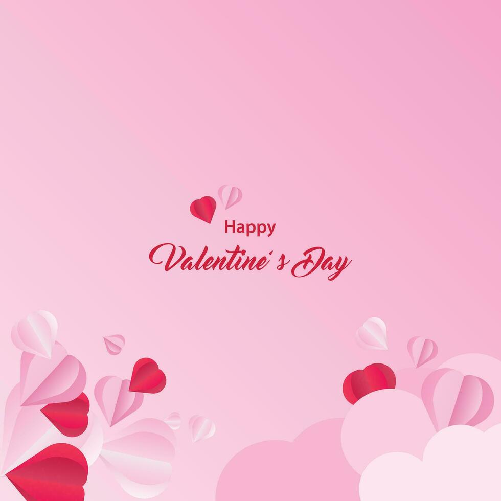 Background design with paper cut clouds. Place for text. Happy Valentine's Day sale header with hanging hearts. vector