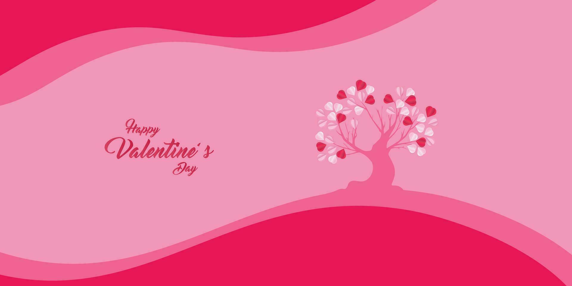 Valentine's day concept love illustration of tree with heart shaped leaves growing in paper cut style vector