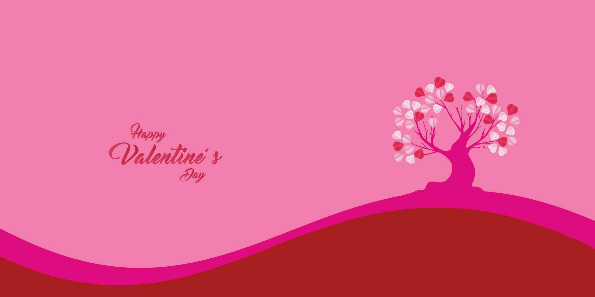 Valentine's day concept love illustration of tree with heart shaped leaves growing in paper cut style vector