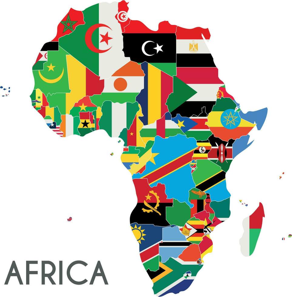 Political Africa Map vector illustration with the flags of all countries. Editable and clearly labeled layers.