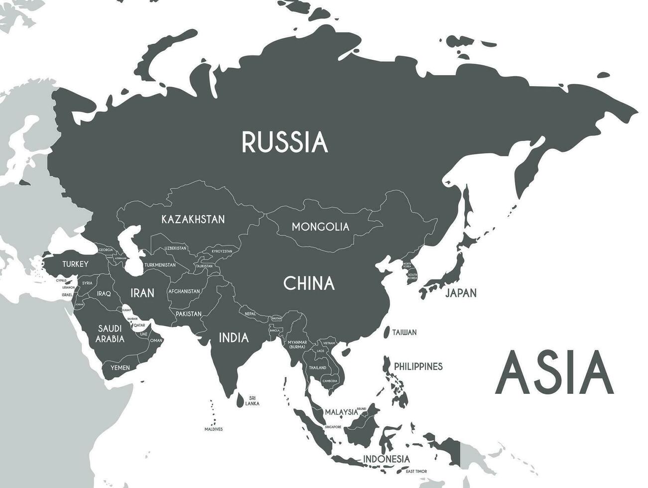 Political Asia Map vector illustration isolated on white background. Editable and clearly labeled layers.