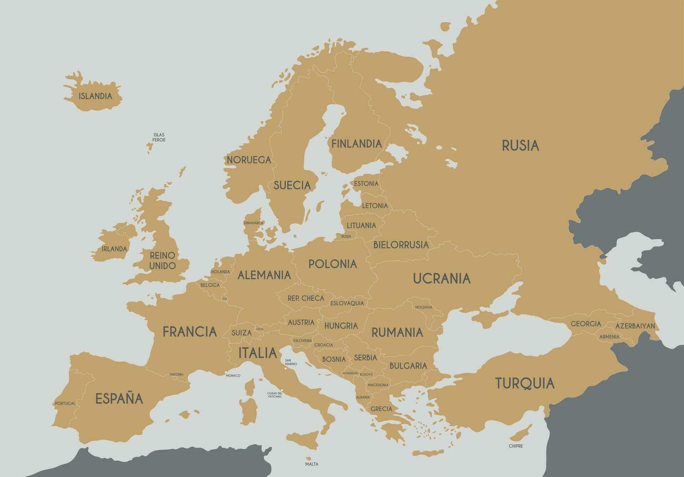 Political Europe Map vector illustration with country names in spanish. Editable and clearly labeled layers.
