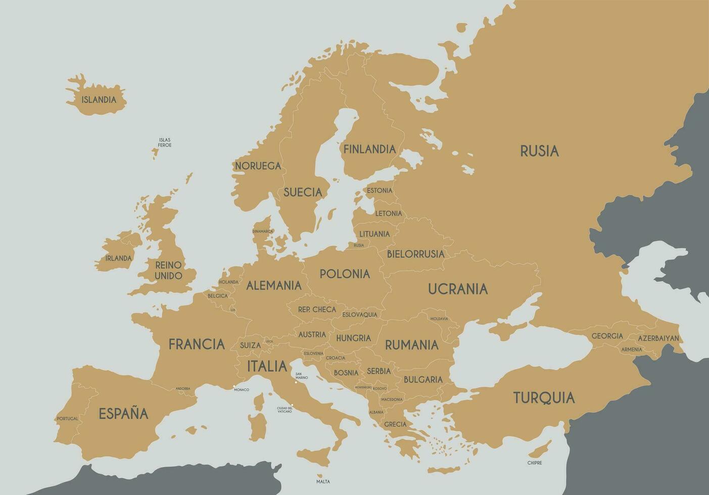 político Europa mapa vector ilustración con país nombres en español. editable y claramente etiquetado capas.