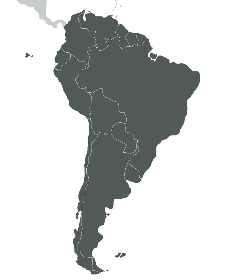 Political blank South America Map vector illustration isolated on white background. Editable and clearly labeled layers.