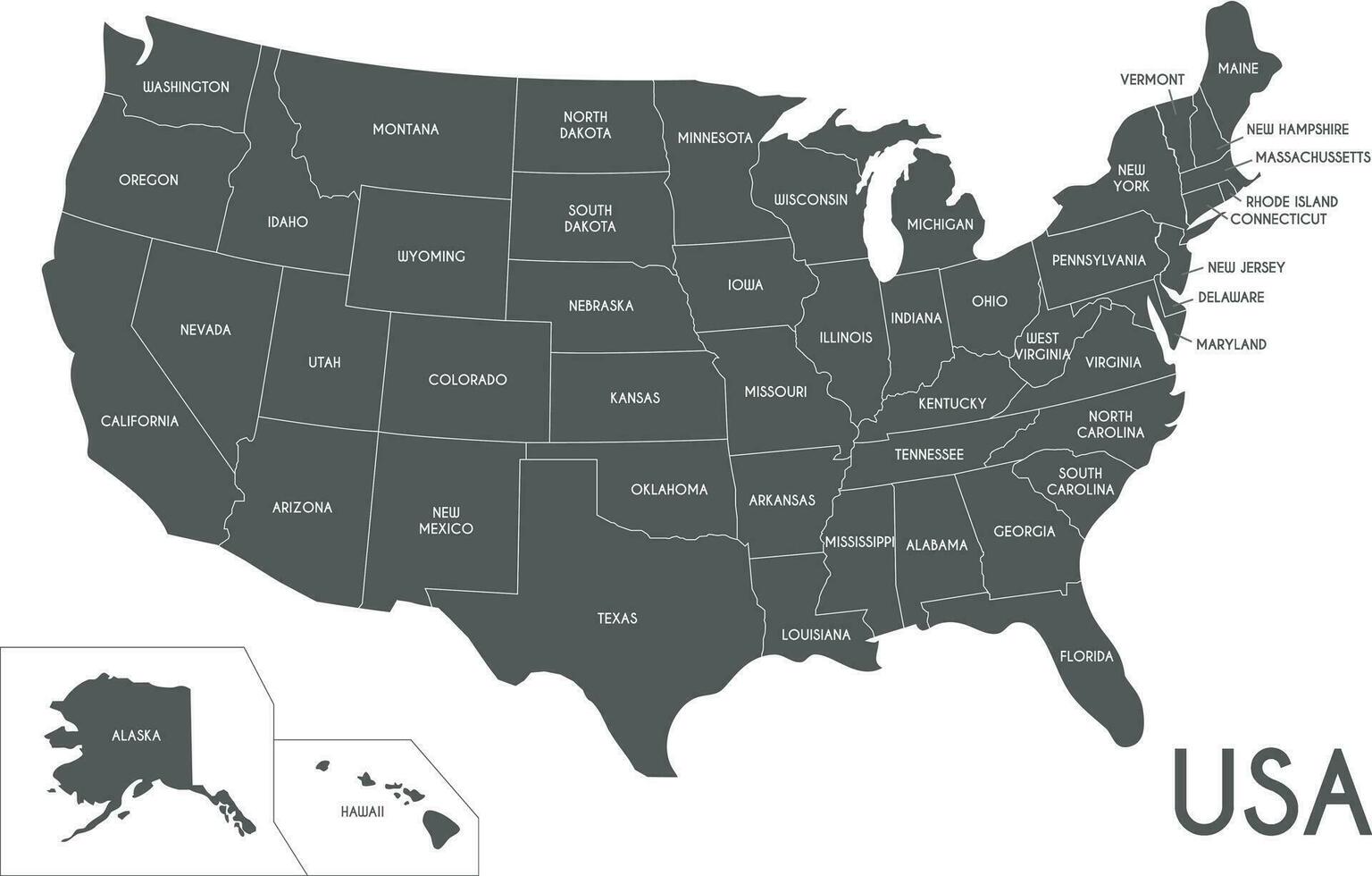 USA Map vector illustration isolated on white background. Editable and clearly labeled layers.