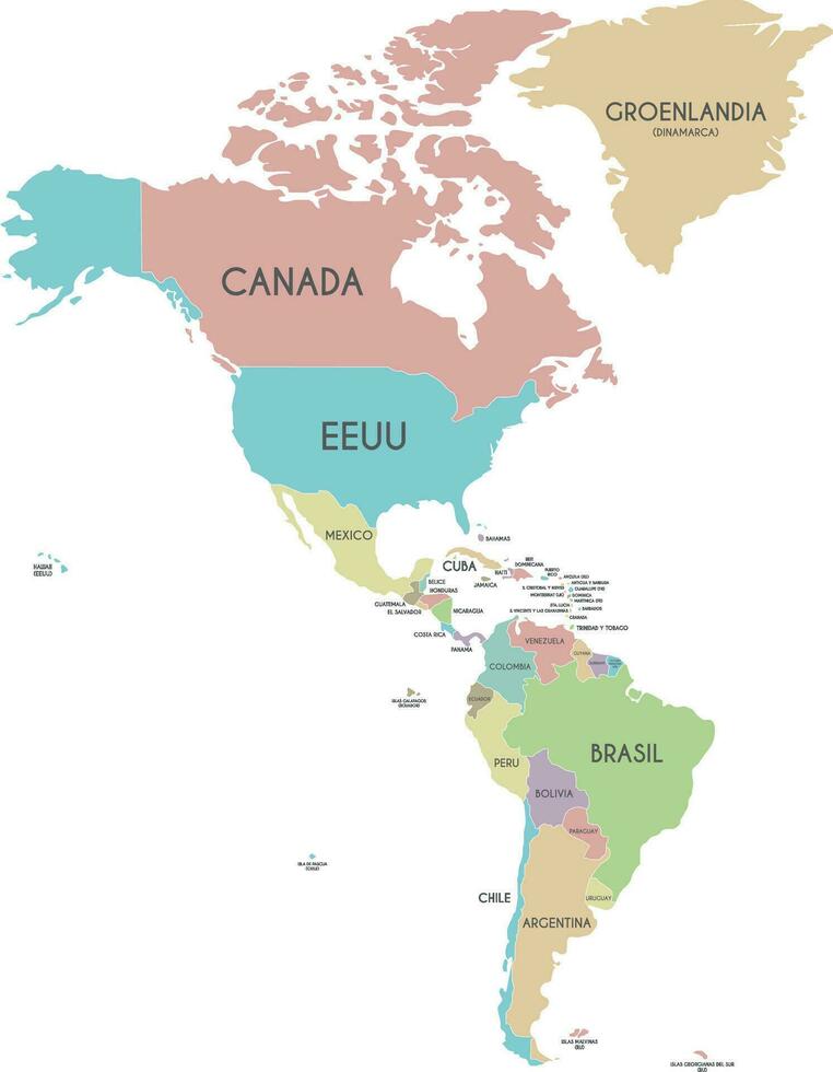 político America mapa vector ilustración aislado en blanco antecedentes con país nombres en español. editable y claramente etiquetado capas.