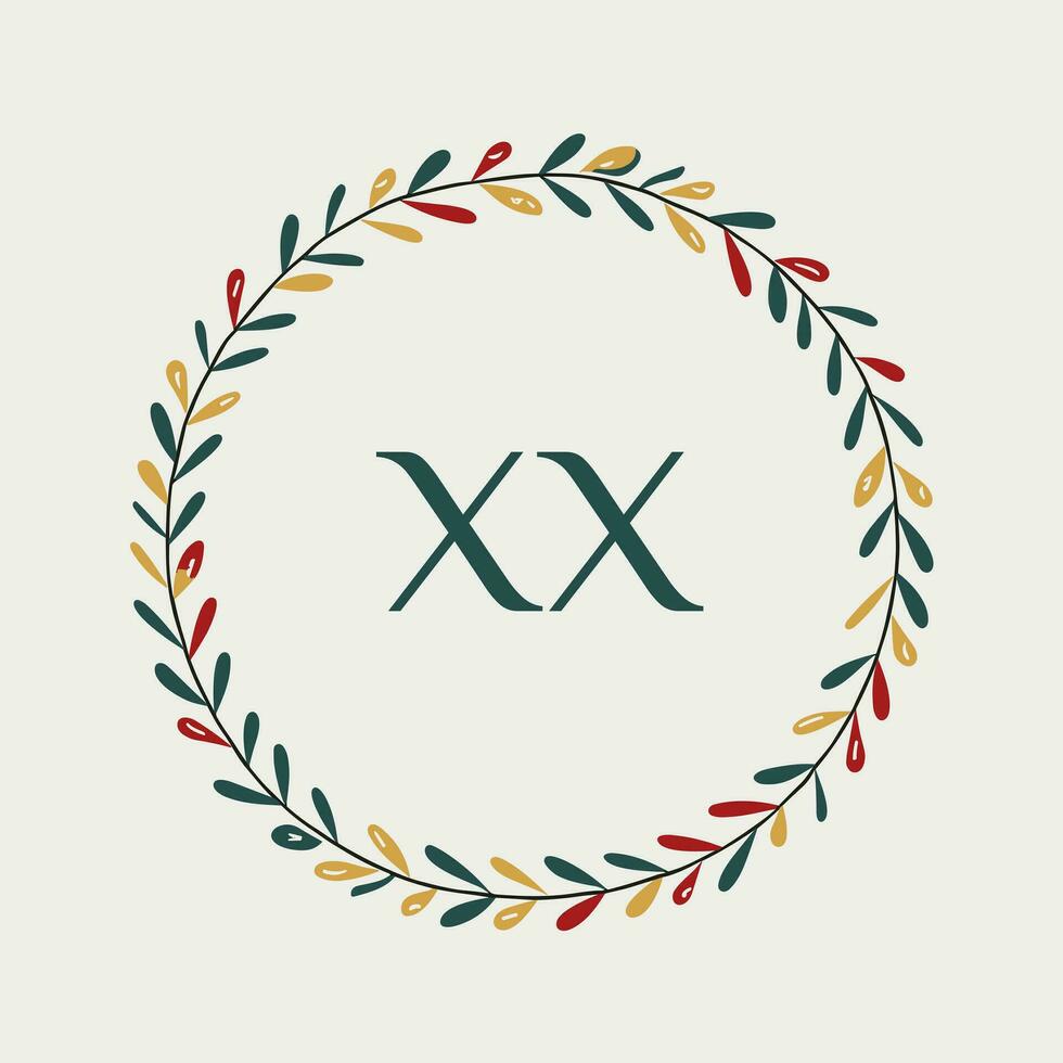 AI generated Aesthetic hipster cafe filled colorful initial logo idea. Minimalistic wreath. Food and drink establishment. Letters inside circle shape. Graphic design vector