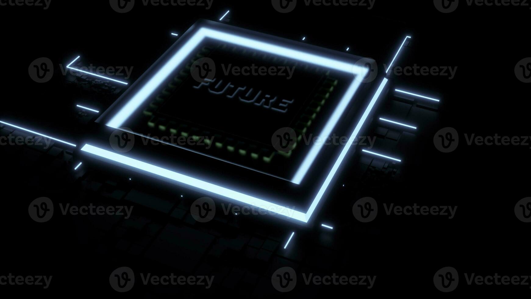 Abstract micro chip with the word future. Design. Visualization of a modern circuit board. photo