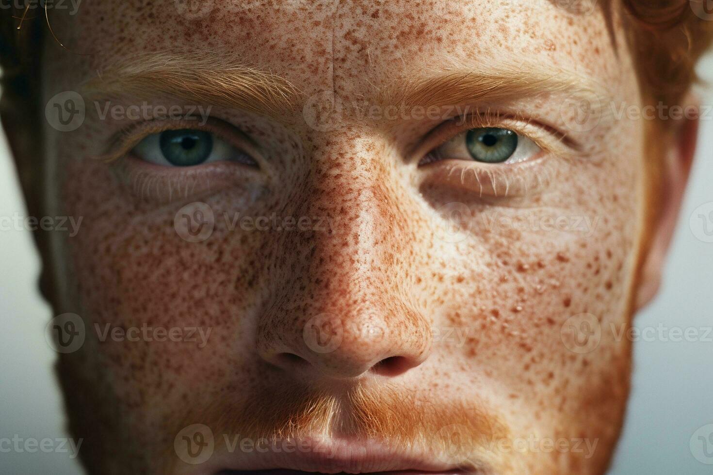 AI generated Close-up of freckled man looking at camera photo