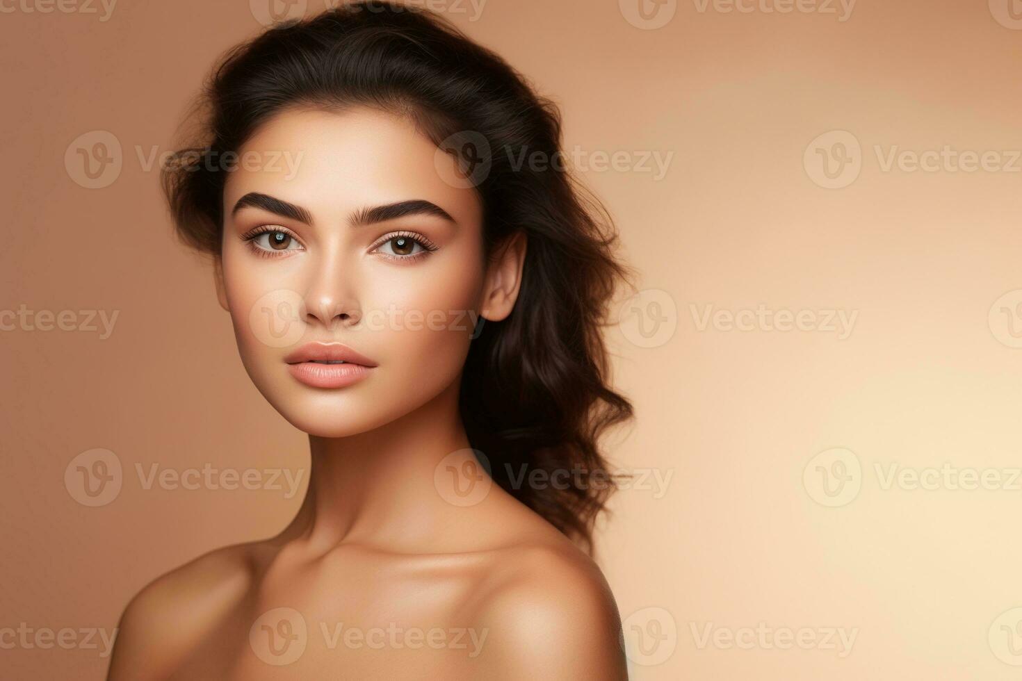 AI generated Portrait of beautiful young woman with clean fresh skin. Spa, healthcare. photo
