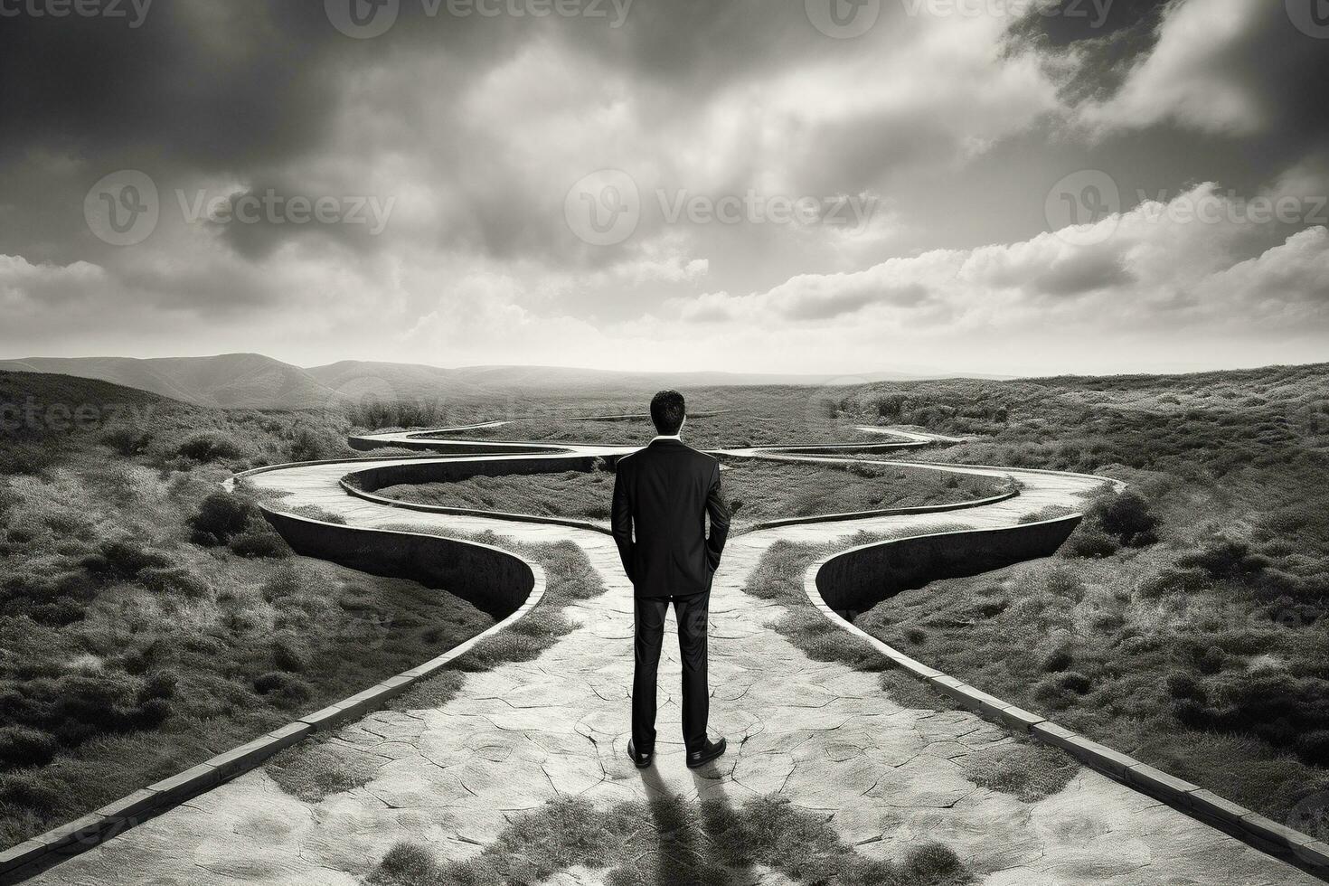 AI generated a man standing in the middle of a labyrinth photo