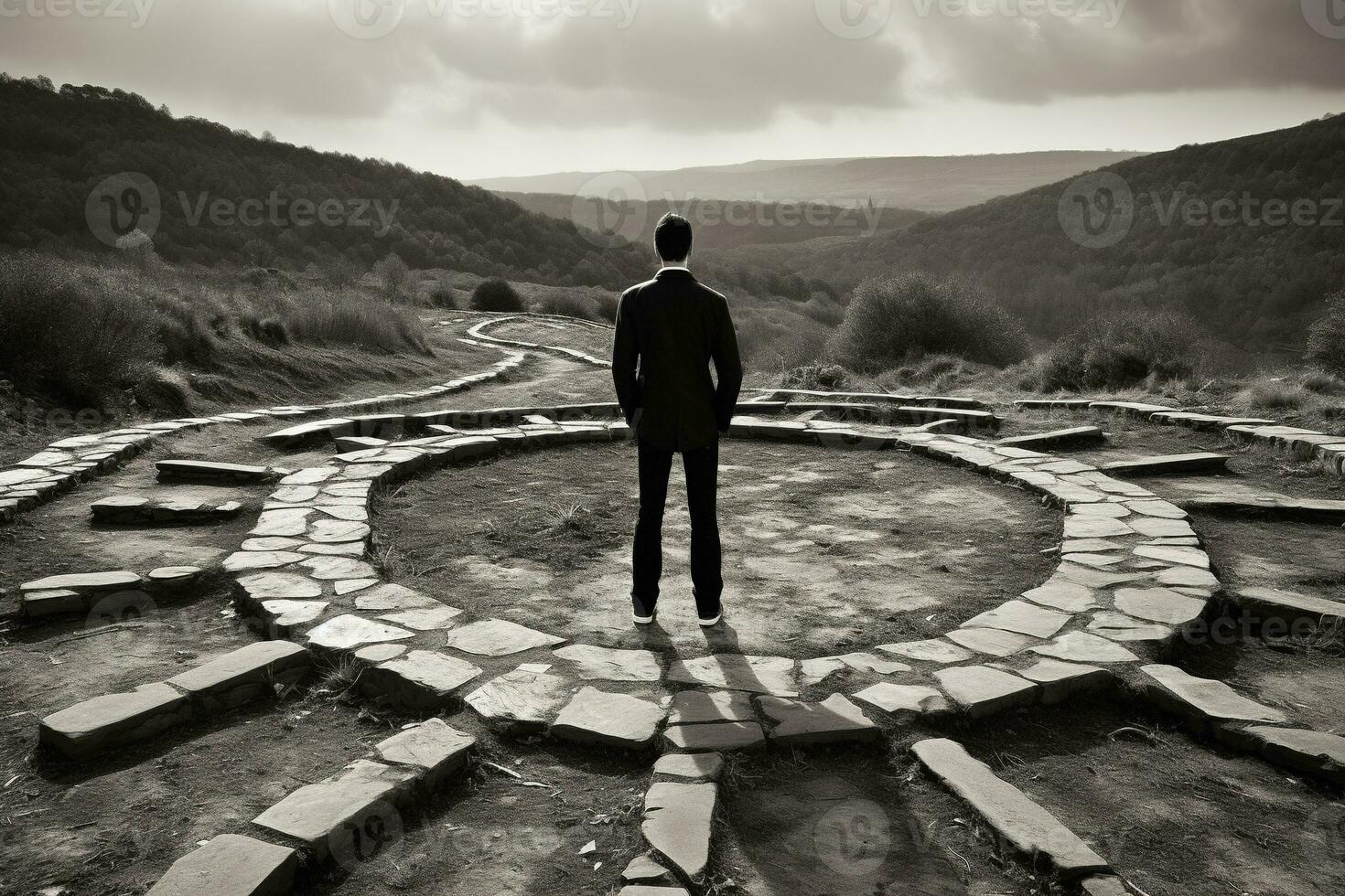 AI generated a man standing in the middle of a labyrinth photo