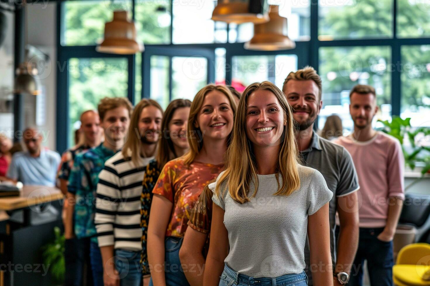 AI generated Group of business people having a meeting at creative office photo