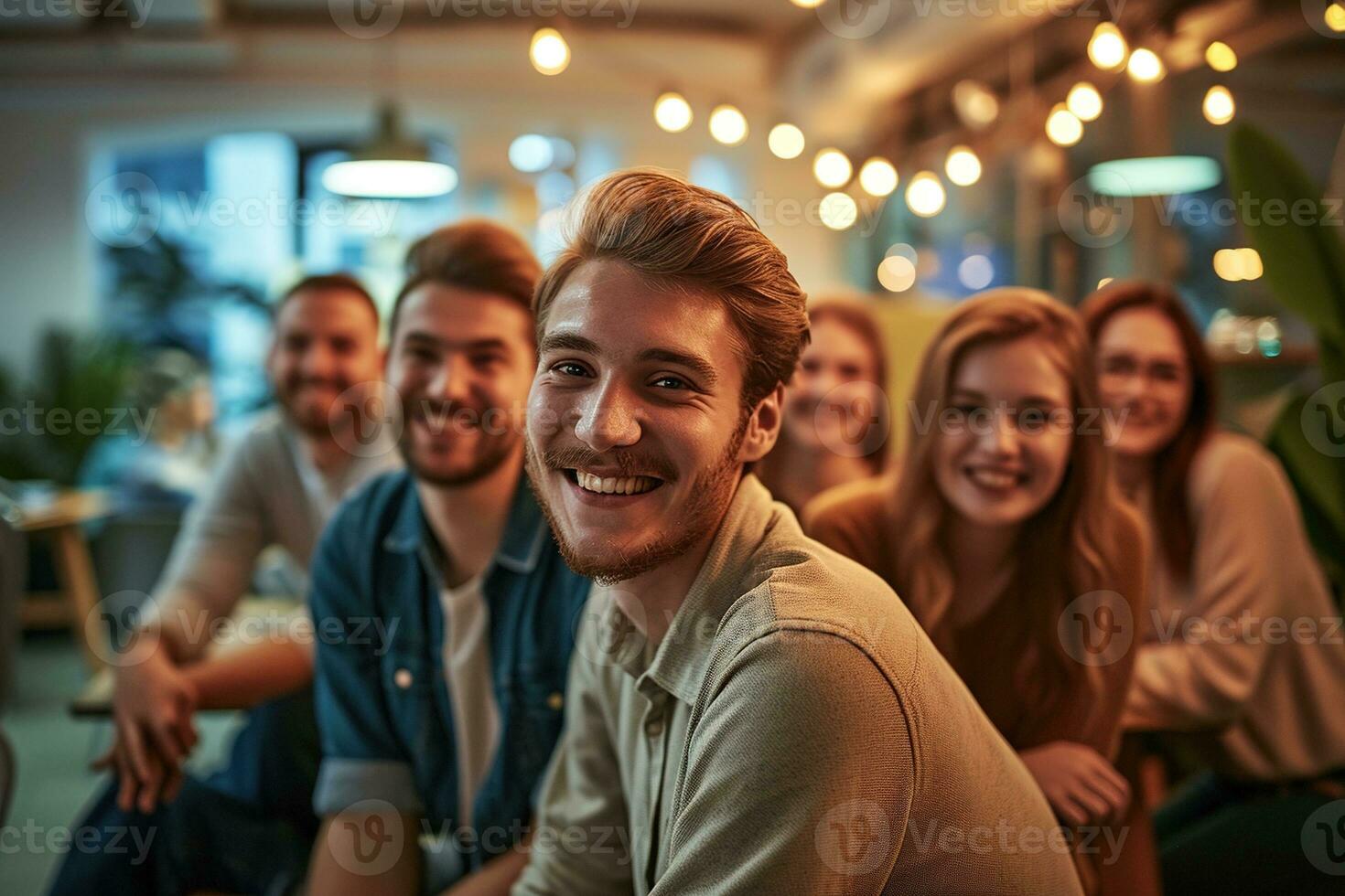 ai generado grupo de negocio personas teniendo un reunión a creativo oficina foto