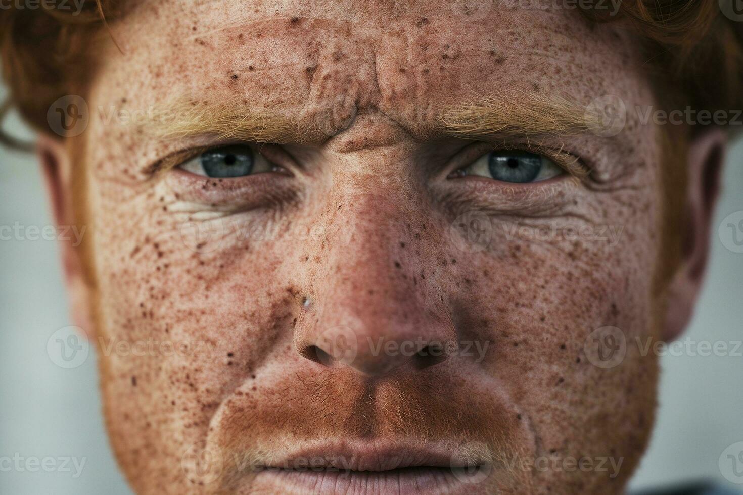 AI generated Close-up of freckled man looking at camera photo