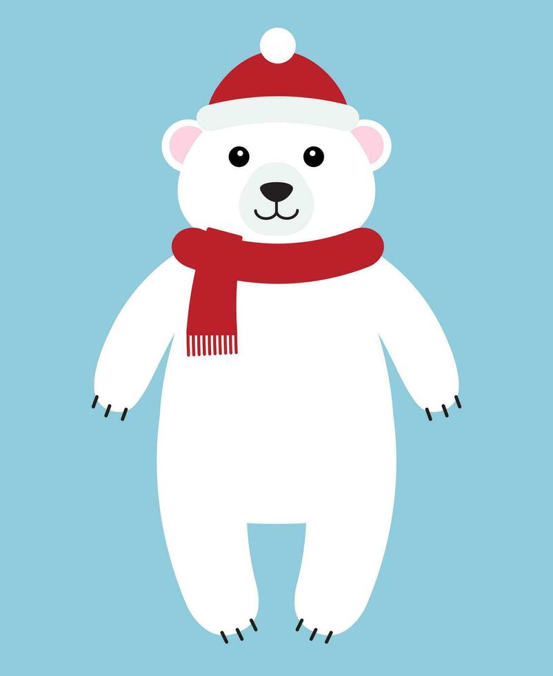 Vector flat cartoon white polar bear