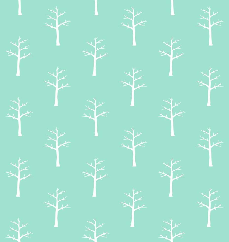 Vector seamless pattern of white sketch naked tree