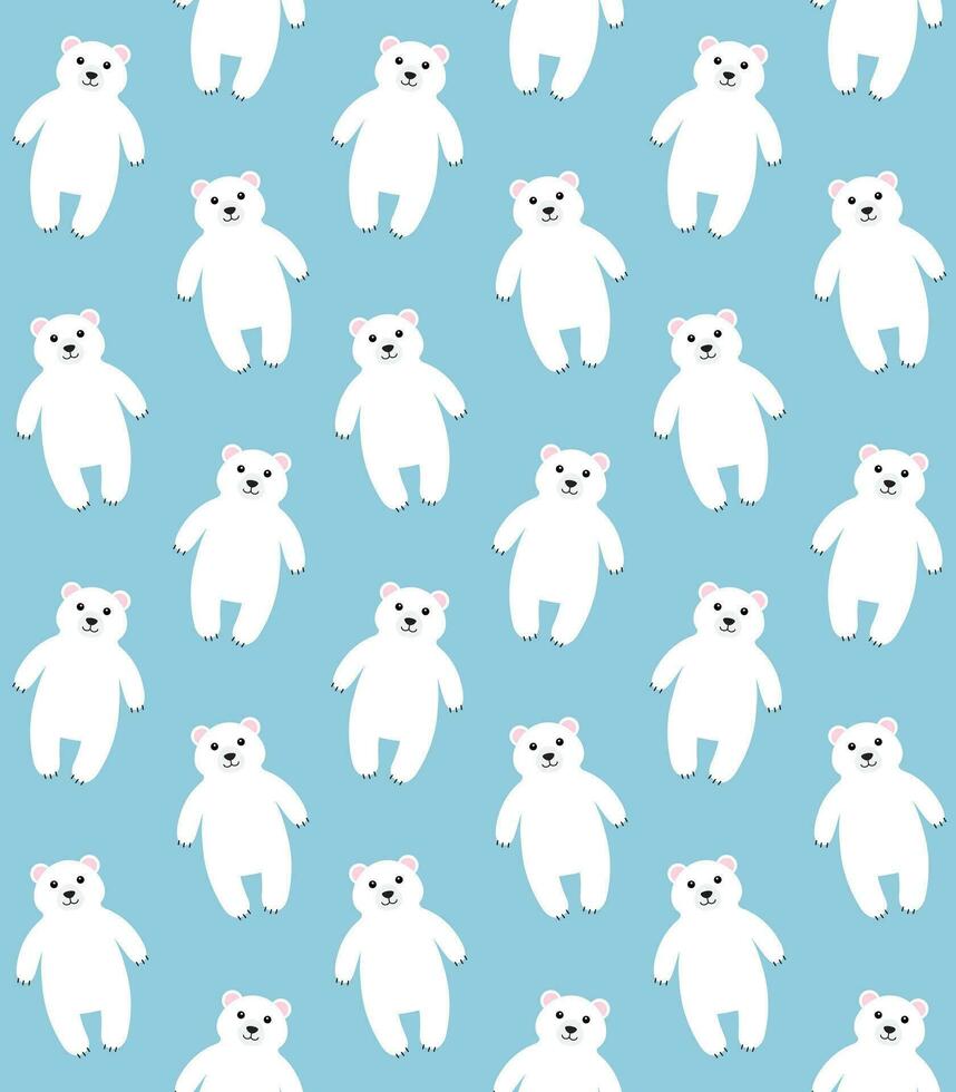 Vector seamless pattern of flat white polar bear