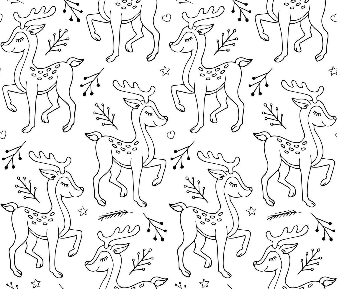 Vector seamless pattern of hand drawn flat deer