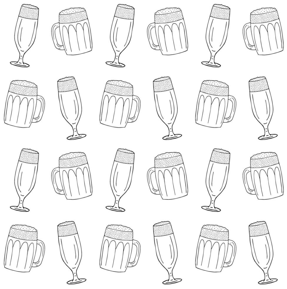 Vector seamless pattern of different beer glasses