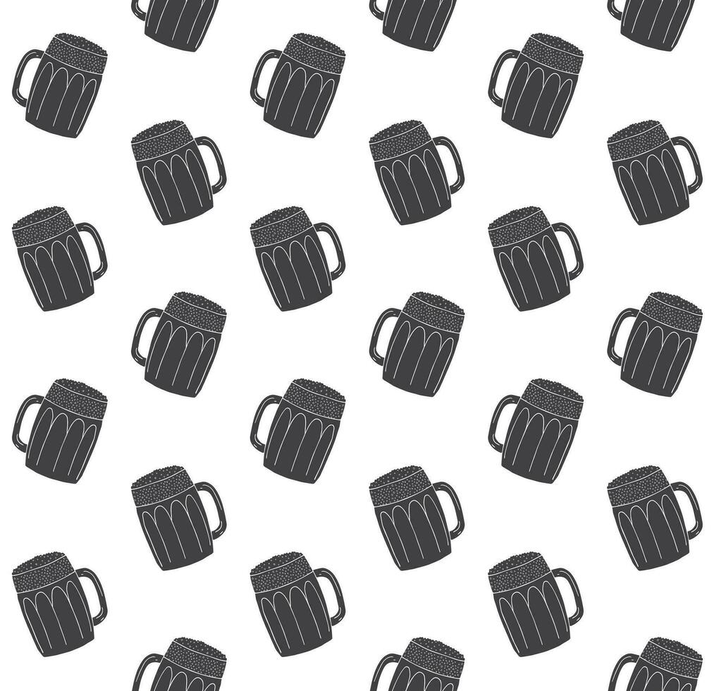 Vector seamless pattern of sketch beer glasses